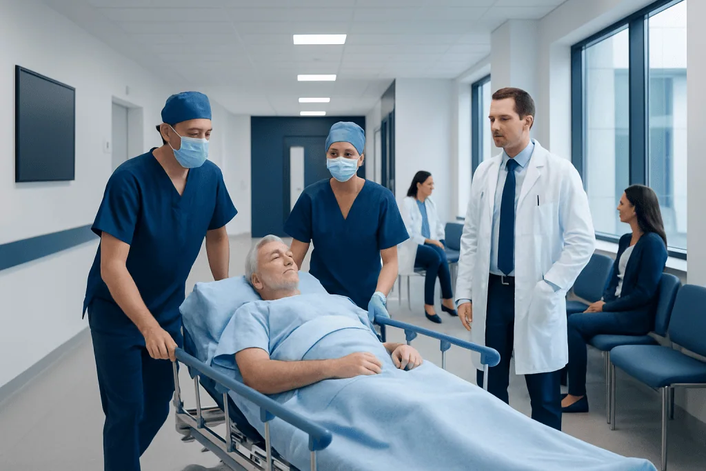 Surgical turp: Symptoms, Causes, and Treatment — Complete Patient Guide 1 Medical team attending to a patient in hospital corridor.