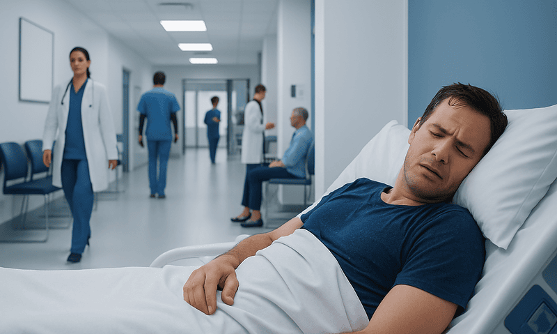 Patient experiencing night sweating in hospital bed.