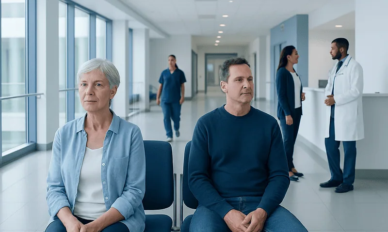 Patients waiting in a hospital corridor at Acibadem Hospitals Group.