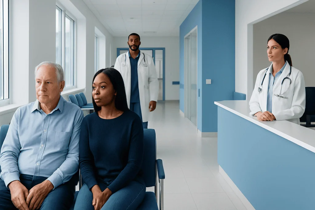 Tadalafil: What Patients Need to Know 1 Patients waiting in a hospital corridor with medical staff nearby.