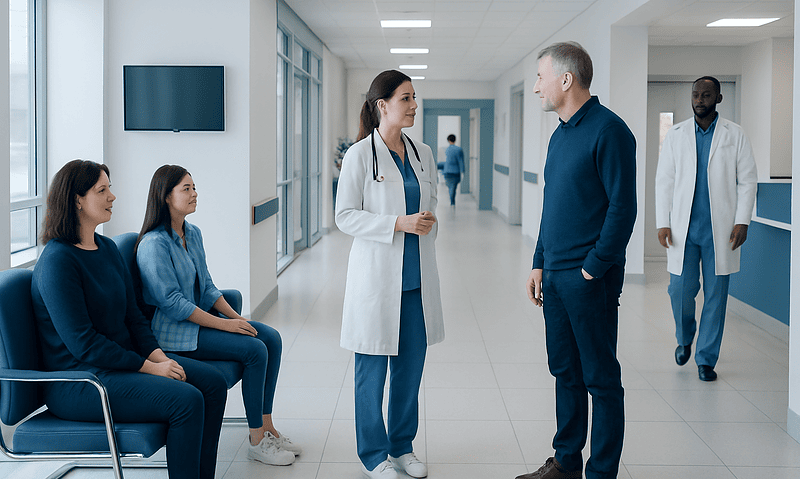 Tangerine — Explained by Medical Evidence, Not Myths 9 Medical team consulting with patient in hospital corridor.
