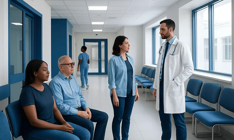Tarry black stool pictures: Common Causes, Warning Signs, and When to See a Doctor 7 Doctor consulting patients in hospital corridor.