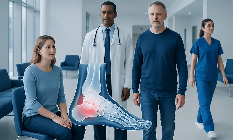 Medical consultation on foot tendonitis with healthcare professionals.