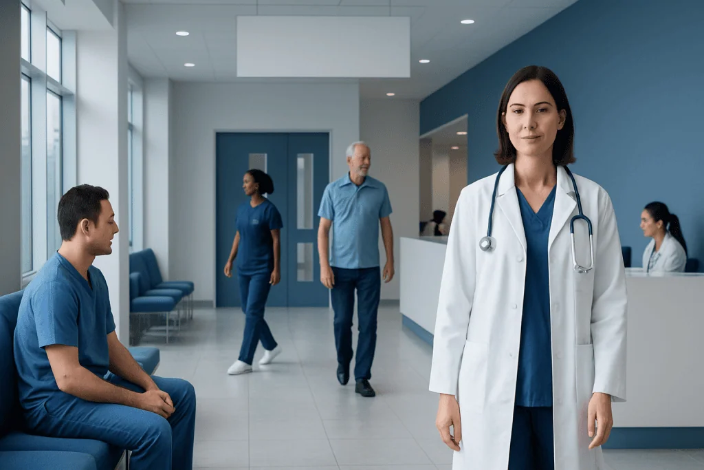 Aip Diet: What the Clinical Research Actually Says 1 Healthcare professionals and patients in a modern hospital lobby.