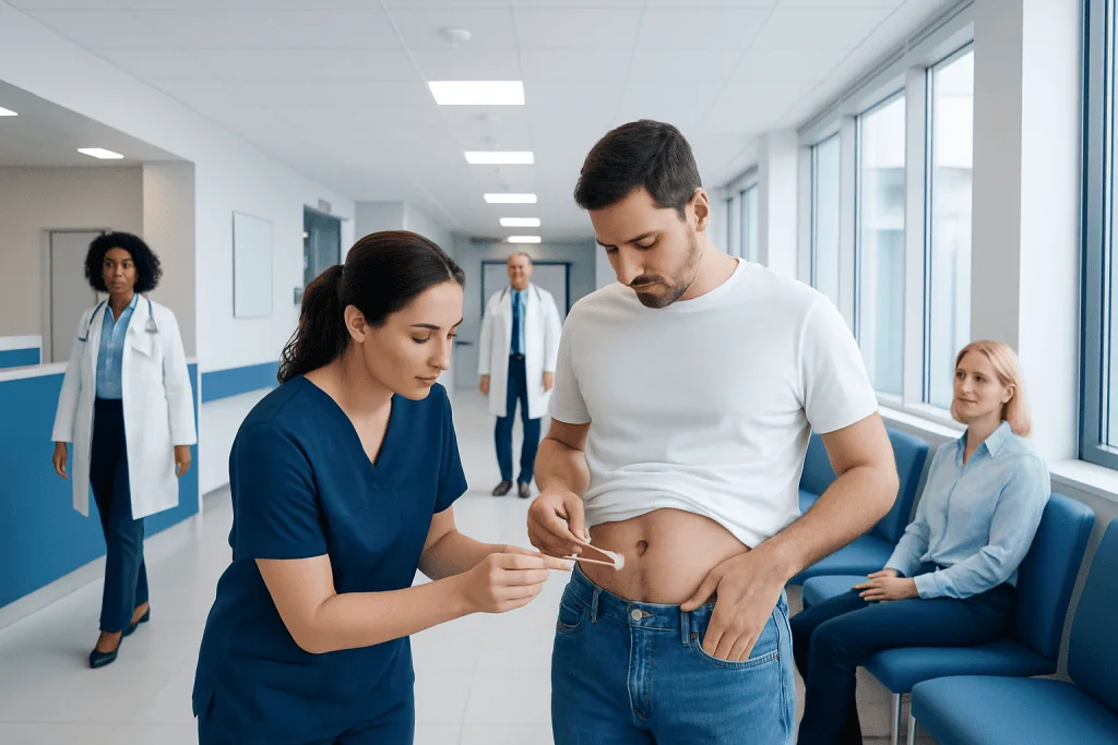 How to Clean Belly Button? Here Is What the Evidence Says 1 Medical professional examines patient's abdomen in hospital corridor.