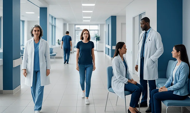 Does Collagen Help You Lose Weight? Here Is What the Evidence Says 16 Medical professionals and patients in a modern hospital corridor.
