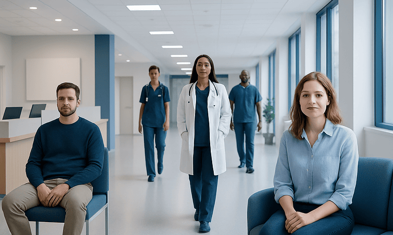 Medical team in hospital corridor at Acibadem Hospitals Group.