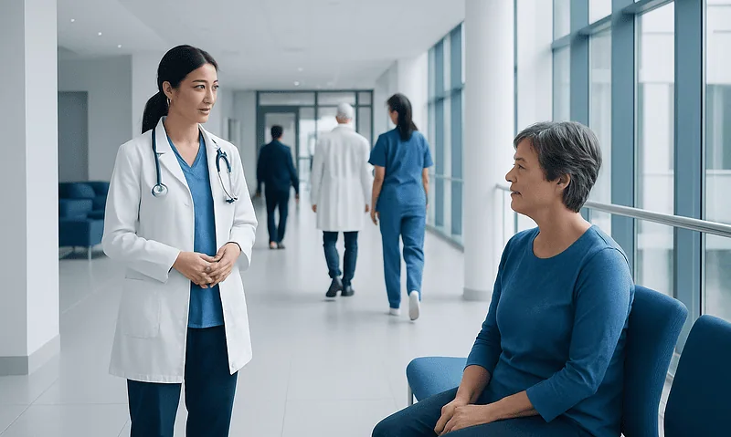What Is the Best Skin Food? Here Is What the Evidence Says 5 Healthcare professional talking to a patient in a hospital corridor.