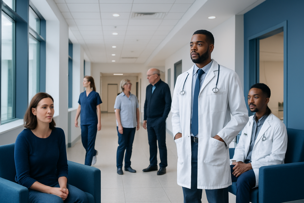 Can a Bladder Infection Make You Constipated? Here Is What the Evidence Says 1 Medical consultation at Acibadem Hospital with doctors and patient in hallway.