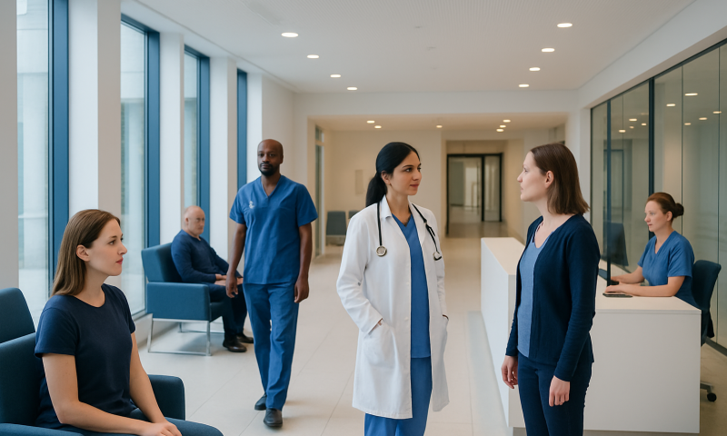 How Long Does Spironolactone Take to Work for Acne? Here Is What the Evidence Says 6 Medical staff and patients in a modern hospital corridor.
