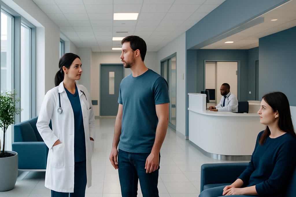 Foreskin: A Complete Medical Overview 1 Doctor consulting with male patient in hospital corridor.