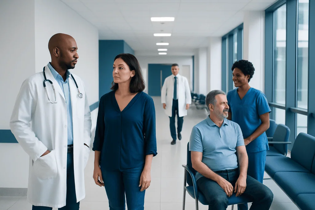 Greater Omentum — Explained by Medical Evidence, Not Myths 1 Medical team discussing patient care in hospital corridor.