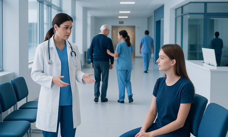Nervous System: A Complete Medical Overview 5 Doctor consulting a patient in a hospital corridor with other staff in background.