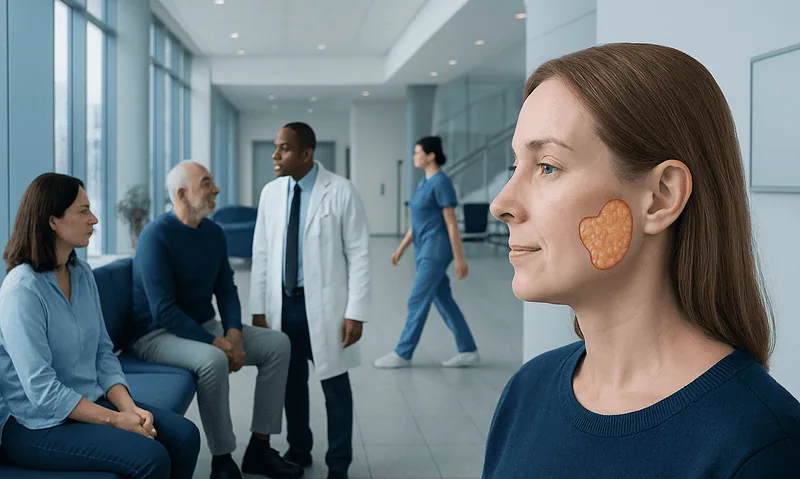 Patient with parotid gland swelling at Acibadem Hospital.