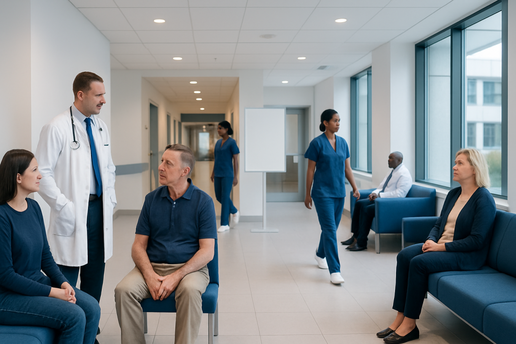 Pyloric Sphincter: An Evidence-Based Guide for Patients 1 Patients waiting in a hospital corridor with medical staff and nurses present.