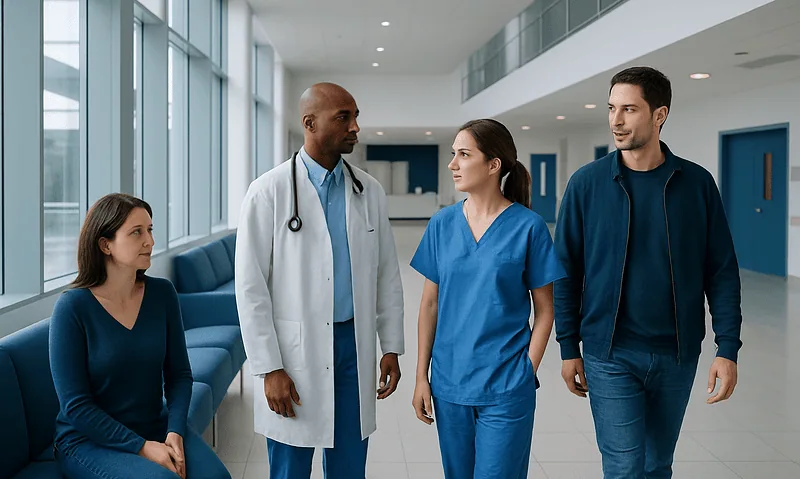 Trachea: A Complete Medical Overview 15 Medical team discussing patient care in hospital corridor.