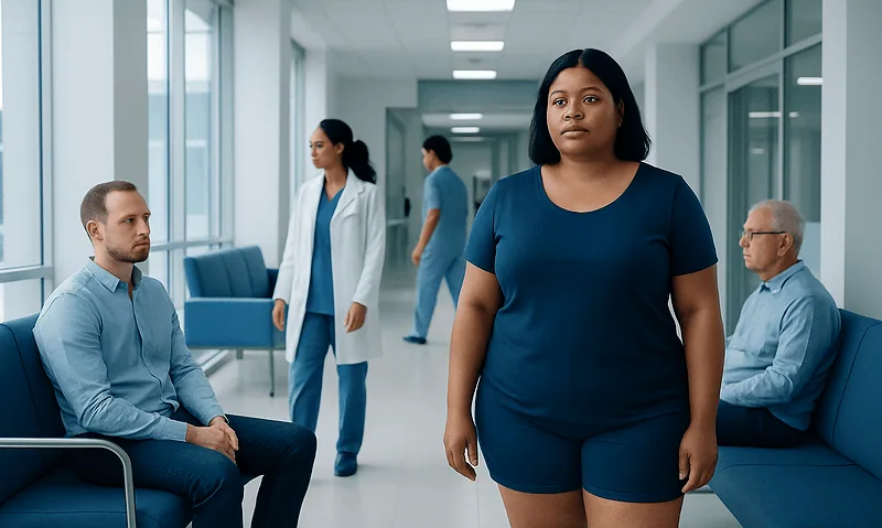 Thick Thighs: An Evidence-Based Guide for Patients 4 Diverse group of patients and staff in a hospital corridor.