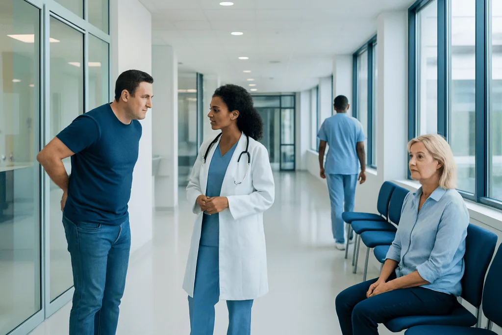 Tightening Anus: An Evidence-Based Guide for Patients 1 Doctor consulting with male patient in hospital corridor.