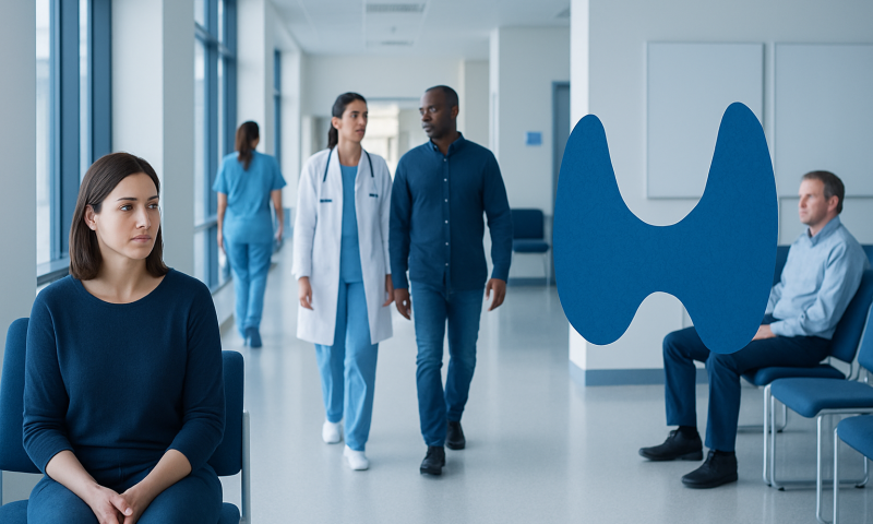 Patients and medical staff in a hospital corridor at Acibadem Hospitals Group.