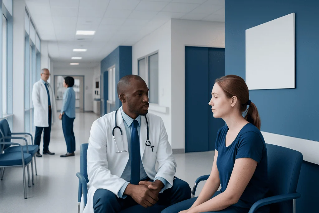 Treatment for kp skin: A Complete Medical Guide for Patients 1 Doctor consulting with a young female patient in a hospital corridor.