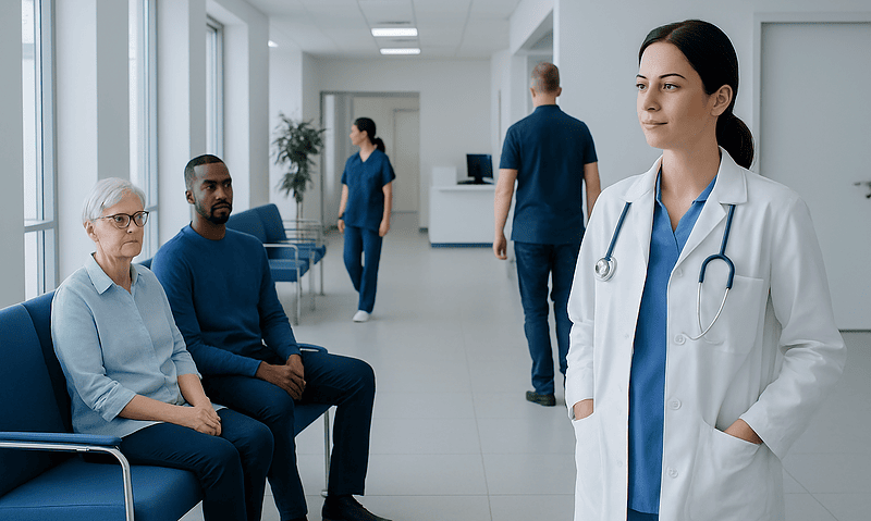 Triglyceride Levels Explained: Reference Ranges and What Affects Them 13 Healthcare professionals and patients in a modern hospital corridor.