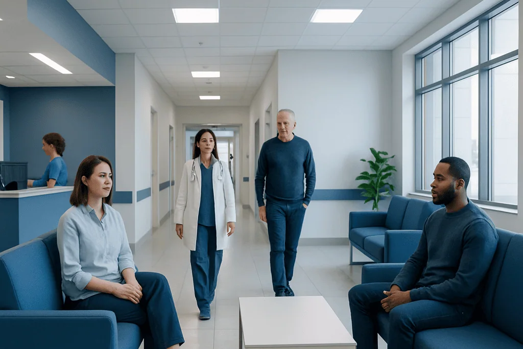 Trintellix Side Effects: What It Treats, How It Works, and What to Watch For 1 Hospital waiting area with patients and staff in a modern medical facility.