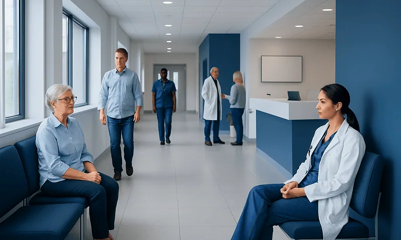Troponin Levels Explained: Reference Ranges and What Affects Them 10 Patients and doctors in a modern hospital corridor at Acibadem Hospitals Group.