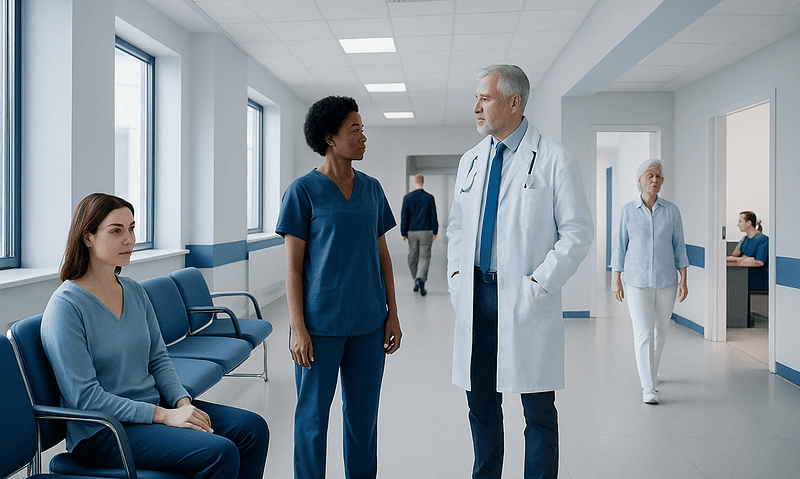 Type 5 diabetes: Common Causes, Warning Signs, and When to Worry 8 Medical staff and patients in a hospital corridor at Acibadem Hospitals Group.