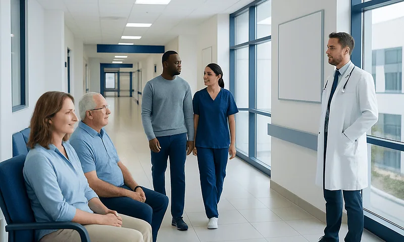How to Stop Feeling Tired After Eating? Here Is What the Evidence Says 17 Medical team consulting with patients in hospital corridor.