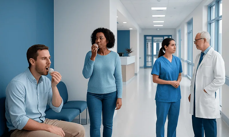 How to Get Rid of Garlic Breath? Causes, Explanations, and Next Steps 6 Patient with garlic breath in hospital corridor with medical staff nearby.