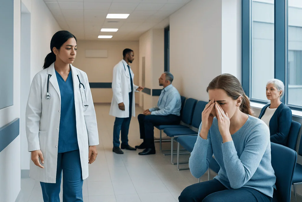 How to relieve sinus pressure: What Works at Home, What Doesn't, and When to See a Doctor 1 Patient experiencing sinus pressure in a hospital waiting area.
