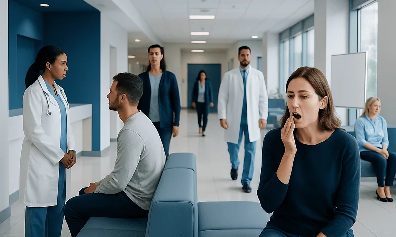 Patient with mouth pain at Acibadem Hospital, seeking medical advice.