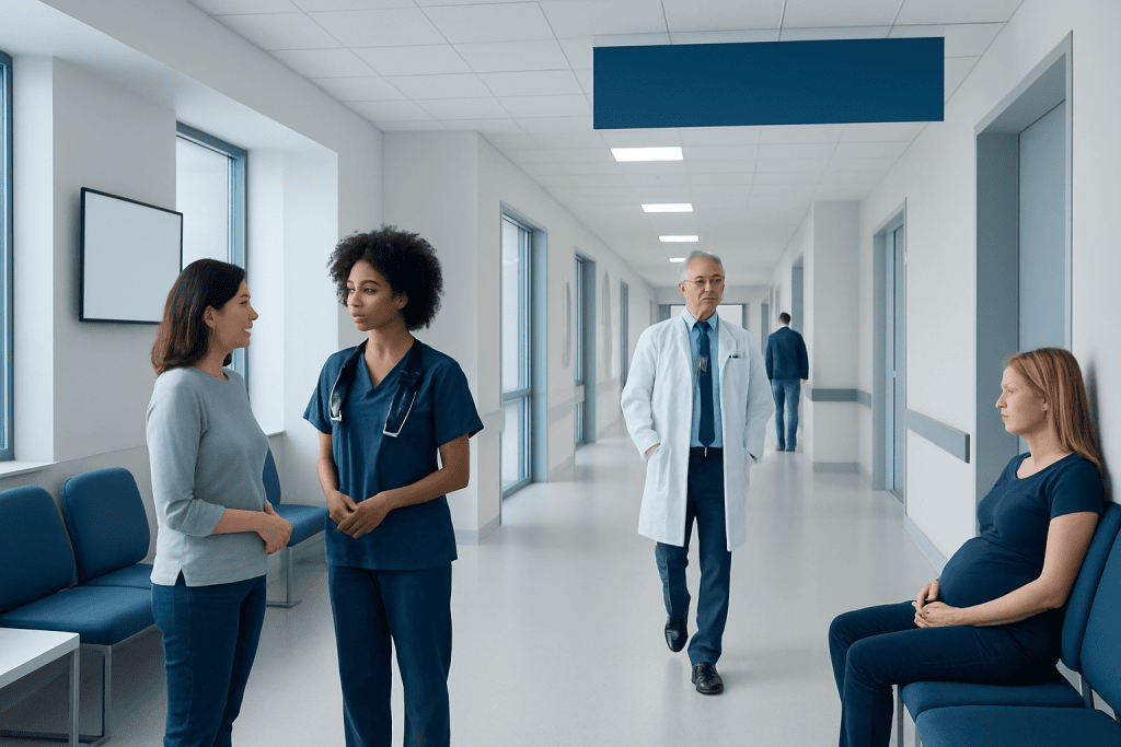Uterus Didelphys Explained: Causes, Management, and When to See a Doctor 1 Medical staff and patient in hospital corridor at Acibadem Hospitals Group.
