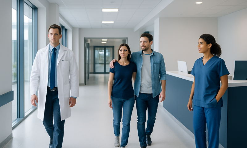Medical team walking in hospital corridor at Acibadem Hospitals Group.