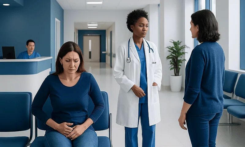 Vaginal yeast infection symptoms: Common Causes, Warning Signs, and When to Worry 9 Doctor consulting with patient in hospital corridor.