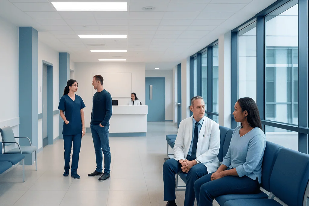 Valacyclovir — Explained by Medical Evidence, Not Myths 1 Hospital waiting area with medical staff and patients at Acibadem Hospitals Group.