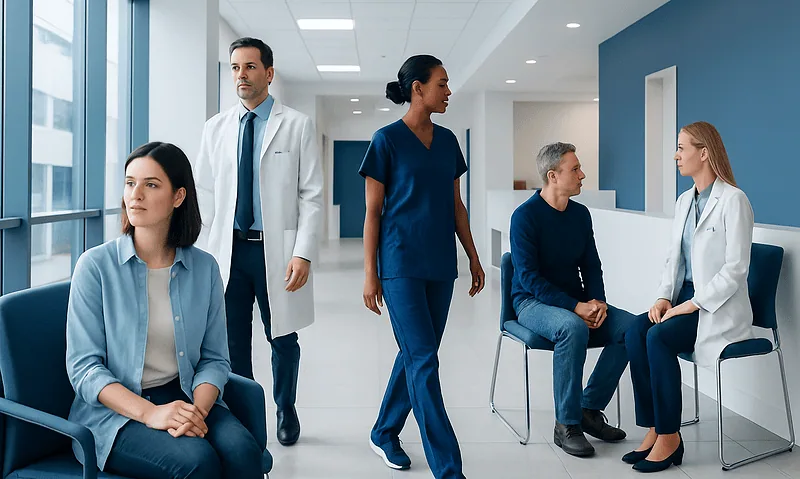 Medical consultation at Acibadem Hospital with healthcare professionals and patients.