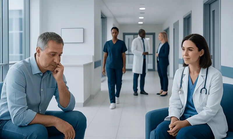 Patient and doctor in consultation at Acibadem Hospital.