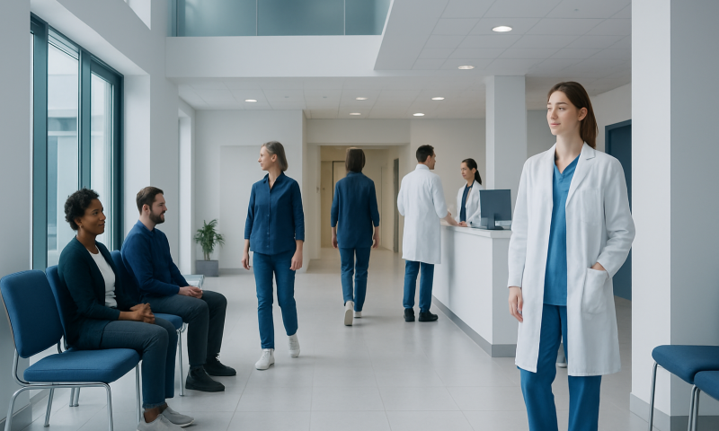 Vitamin D Average Levels: Normal Ranges, High and Low Results Explained 1 Hospital waiting area with medical staff and patients in a modern facility.