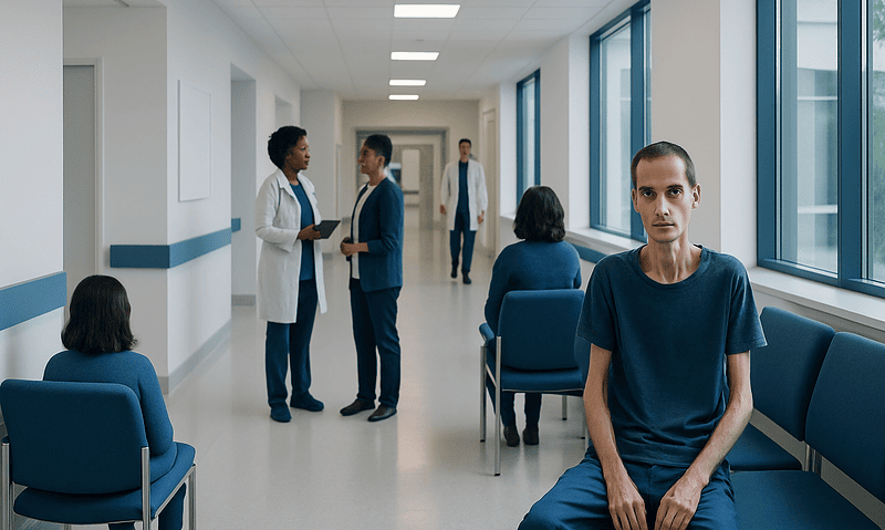 Patient waiting in hospital corridor at Acibadem Hospitals Group.