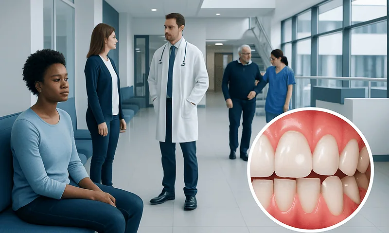 Dental consultation for gum health with a focus on white spots on gums.