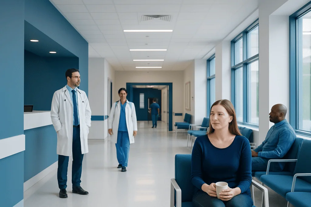 Home remedies for cold: What Works at Home, What Doesn't, and When to See a Doctor 1 Patients waiting in a modern hospital corridor with doctors nearby.