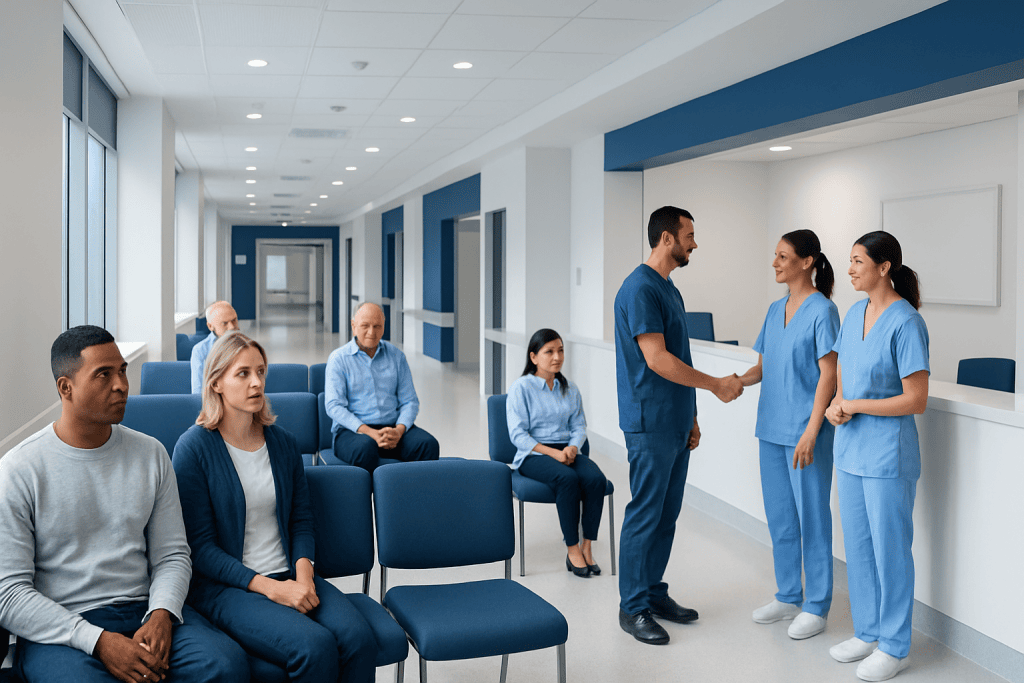 Where did stds come from: Symptoms, Causes, and Treatment — Complete Patient Guide 1 Hospital waiting area with patients and healthcare staff.
