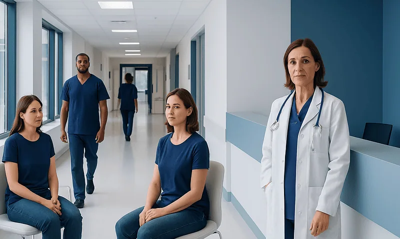 Where Do Lice Come From: A Complete Medical Overview 9 Medical team in hospital corridor with doctor and nurses in blue scrubs.