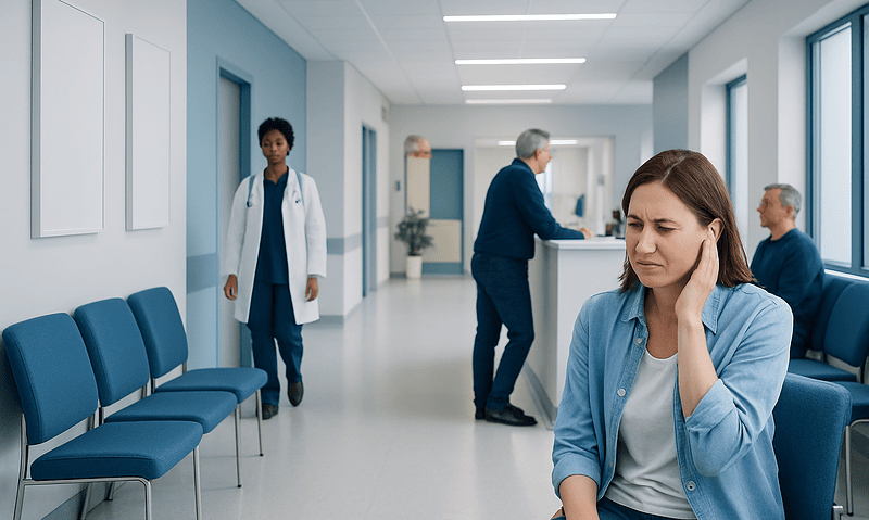 Home Remedies for Ear Infection: Evidence-Based Options and When to See a Doctor 4 Woman with ear pain in a hospital waiting area.