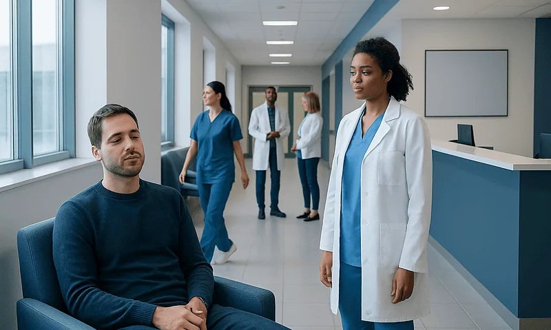 Patient in consultation with healthcare professionals at Acibadem Hospital.