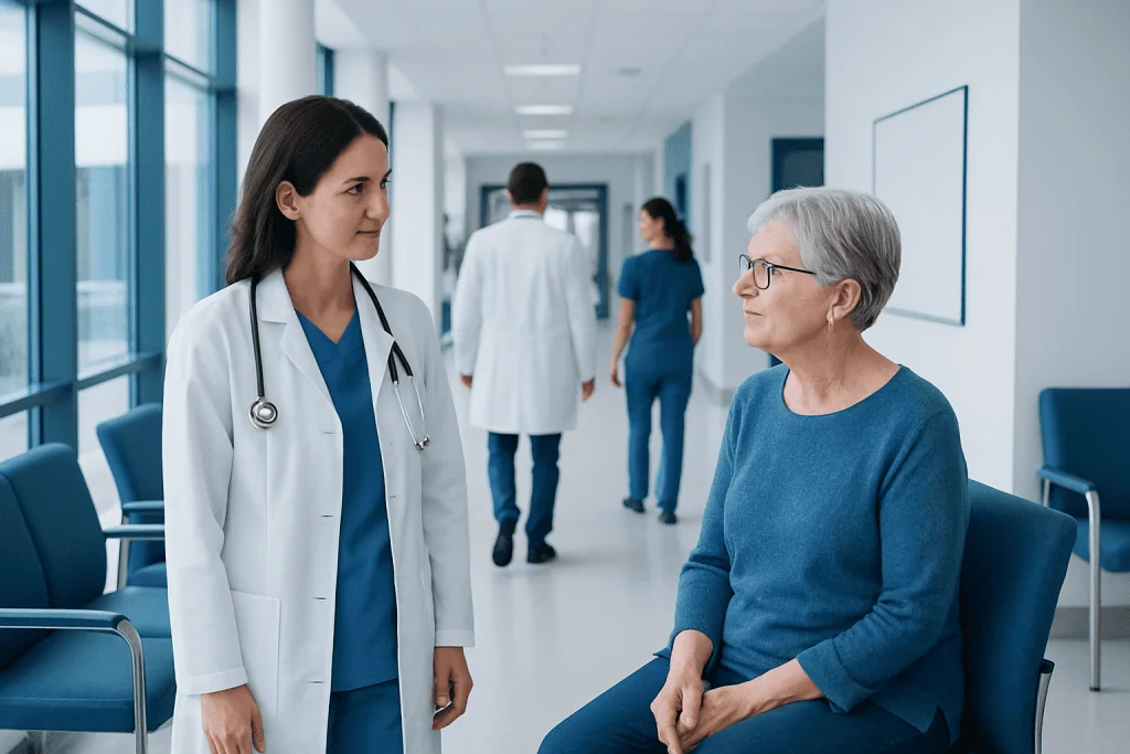 How to Keep Your Brain Healthy as You Age 1 Doctor talking to an elderly patient in a hospital corridor.