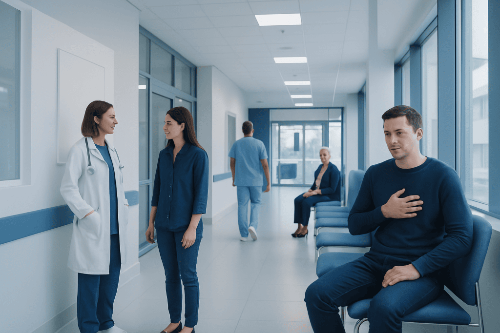 Why Does It Hurt to Breathe? A Doctor-Reviewed Answer 1 Patients and doctors in a modern hospital corridor.