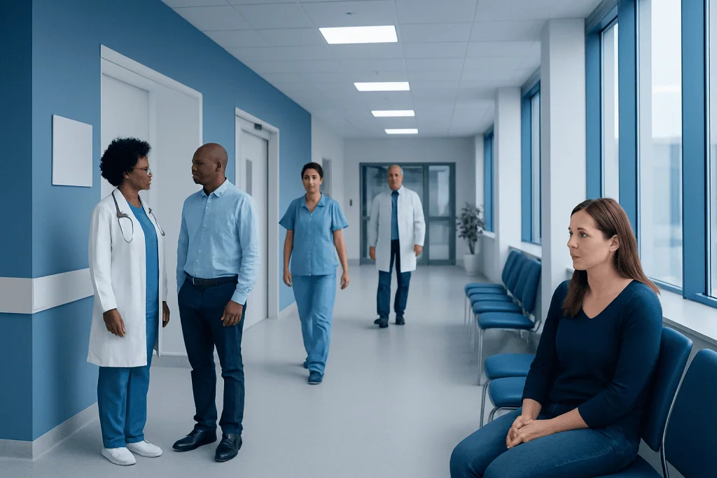 Why Do I Have So Much Discharge? A Doctor-Reviewed Answer 1 Medical professionals and patient in hospital corridor at Acibadem Hospitals Group.