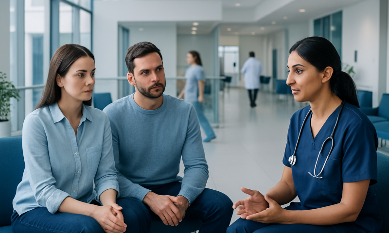 Fertility consultation at Acibadem Hospital with doctor and patients.